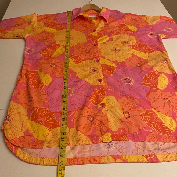 Floral Long Sleeve Organic Cotton Sleep Shirt In Sunkissed Poppies Sz Large - Picture 15 of 17